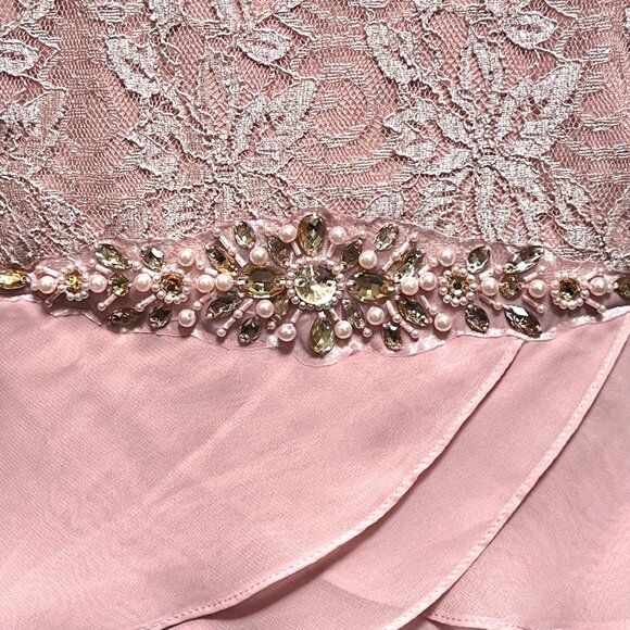 Jessica Howard Pink Sleeveless Lace Tiered Dress Embellished Waist Size 16 NWT - Picture 3 of 13